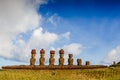 Moais at Anakena beach in Easter Island Royalty Free Stock Photo