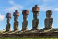 Moais on Anakena Beach in Easter Island, Chile Royalty Free Stock Photo