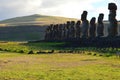 Moais in the ceremonial platform Ahu at Tongariki beach, Rapa Nui Easter island