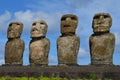 Moais in the ceremonial platform Ahu at Tongariki beach, Rapa Nui Easter island