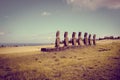 Moais statues, ahu Akivi, easter island Royalty Free Stock Photo