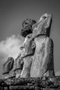 Moais statues, ahu Tongariki, easter island. Black and white pic