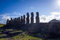 Moais statues, ahu Tongariki, easter island Royalty Free Stock Photo