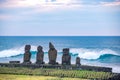 moais in Tahai at sunset, Rapa Nui, Easter Island