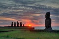 moais in Tahai at sunset, Rapa Nui, Easter Island