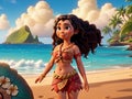 Moana cartoon character, beautiful Hawaii girl animated character