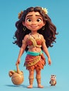 Moana cartoon character, beautiful Hawaii girl animated character