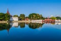 Moat, bridge, walls and tower of Mandalay Fortress, Myanm