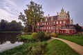 Moat and New Castle in the park Muskauer Royalty Free Stock Photo