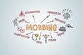 MOBBING Concept. Illustration with icons, keywords and arrows Royalty Free Stock Photo