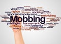 Mobbing word cloud and hand with marker concept