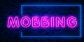 Neon sign Mobbing word concept. Neon Mobbing Text Vector With Brick Wall Background. design template modern trend design night