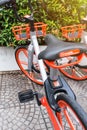 Mobike bicycles, Public bicycle parked in public area for tourists and people interested in borrowing to ride in the city and