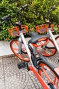 Mobike bicycles, Public bicycle parked in public area for tourists and people interested in borrowing to ride in the city and