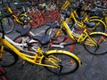 Mobike and ofo on the ground Royalty Free Stock Photo