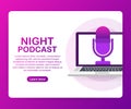 Night Podcast icon, vector symbol in flat isometric style isolated on color background. Vector illustration. Royalty Free Stock Photo