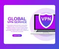 VPN connectivity. Secure virtual private network connection concept. Isometric vector illustration in ultraviolet colors.