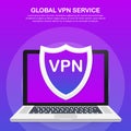 VPN connectivity. Secure virtual private network connection concept. Isometric vector illustration in ultraviolet colors.