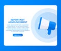 Megaphone Hand, business concept with text Important Announcement. Vector illustration Royalty Free Stock Photo