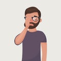 Hipster beard man in glasses make a facepalm gestures. Disappointment or shame. Vector illustration in cartoon style