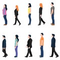 Set of walking people side view flat design