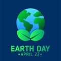 Earth day poster template with modern icon of Earth and leaves Royalty Free Stock Photo