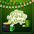 Happy St. Patrick`s Day with beer, hat, and golden coins