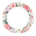 Circle frame of roses, tulips and different flowers for dedication Royalty Free Stock Photo