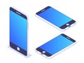 3d isometric mobile phone. Left, right and top view. Smartphone for use on advertising banners or web site.