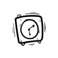 Hand drawn wristwatch, doodle sketch watches, alarm clocks and timepiece set Royalty Free Stock Photo