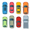 Cars top view vector flat. Vehicle transport icons set. Automobile car for transportation, auto car icon illustration isolated. Royalty Free Stock Photo