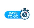 Three days to go. Time icon. Vector illustration on white background.