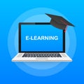 Online education concept banner. Online training courses. Tutorials, e-learning. Vector illustration.