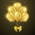 3D realistic golden shiny flying helium balloon with dark background