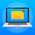 Email notification concept. New email on the laptop screen. Vector illustration. Royalty Free Stock Photo