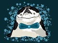 Penguin icon with blue background in vector stylish type with tie in vector illustration