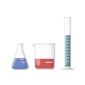 Chemical laboratory equipment, Erlenmeyer flask, beaker and test tube Royalty Free Stock Photo