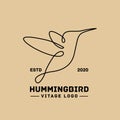 Hummingbird Vintage Black Line With Black Background Line Logo Icon Designs