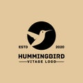 Hummingbird black flat circle logo icon designs vector illustration Royalty Free Stock Photo