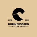 Hummingbird black flat circle logo icon designs vector illustration Royalty Free Stock Photo