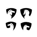 Set collection Horse head face animal black logo with shield icon design vector illustration