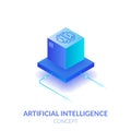 Concept of artificial intelligence. Machine mind in the form of a cube. Processing a large amount of data. The virtual reality. Royalty Free Stock Photo