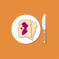 Bread with plate, jam and knife vector Illustration
