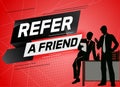 Refer a friend word concept vector illustration with character silhouette man people talking. landing page, template, ui, web, mob Royalty Free Stock Photo