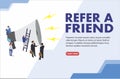 Refer a friend word concept vector illustration with character silhouette man people talking. landing page, template, ui, web, mob Royalty Free Stock Photo