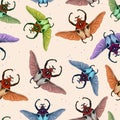 Seamless pattern with goliath beetle. Vector Royalty Free Stock Photo