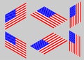 USA flag. Isometric. Set.