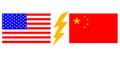 USA versus China. Chinese flag and american flag.