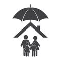 Home with family protected under umbrella flat design. Can be used for web banner, business, website, poster design, layout, diagr