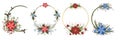 Set wreath christmas vector happy holidays. Decoration with poinsettias flowers and leaves